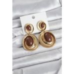 pilelistore Kahverengi Sallantılı Damla Model Gold Renk Vintage Kadın Küpe - TJ-BKP11671
