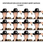 pilelistore Kovboy Şerif Şapkası Siyah 12 Adet - Kostüm Parti ve Gösteri Şapkası