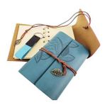 Pilelistore Özel Ahşap Kutulu Mavi Deri Defter ve Anahtarlık Set