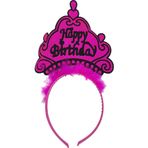 pilelistore Parti Happy Birthday Yazılı Neon Fuşya Renk Doğum Günü Tacı