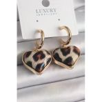 pilelistore Pirinç Gold Renk 3D Kalp Leopar Model Kadın Küpe - TJ-BKP9876