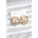 Pilelistore Pirinç Gold Renk Bordo Mineli Geometrik Gül Model Kadın Küpe - Tj-Bkp11374