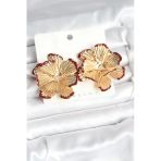 Pilelistore Pirinç Gold Renk Bordo Renk Detaylı Lotus Kadın Küpe - Tj-Bkp11366