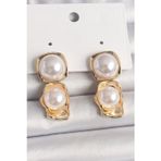 pilelistore Pirinç Gold Renk İnci Kare Model Kadın Küpe - TJ-BKP10071