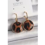 pilelistore Pirinç Gold Renk Leopar Desenli Daire Model Kadın Küpe - TJ-BKP9877