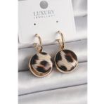 pilelistore Pirinç Gold Renk Leopar Desenli Daire Model Kadın Küpe - TJ-BKP9878