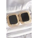 pilelistore Pirinç Gold Renk Siyah Mineli Kare Model Kadın Küpe - TJ-BKP10429