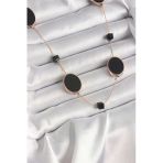 Pilelistore Pirinç Gold Renk Siyah Renk Oval Siyah Küp Detay Kadın Kolye - Tj-Bko9625