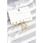 pilelistore Pirinç Gold Renk Yıldız Model 925 Gümüş Çivili Kadın Küpe Seti - TJ-BKP11256