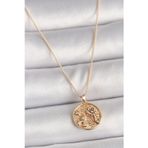 Pilelistore Pirinç Gold Renk Zirkon Taş Detaylı Gül İşleme Madalyon Model Kadın Kolye - Tj-Bko9816