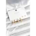 pilelistore Pirinç Gold Renk Zirkon Taşlı 925 Gümüş Çivili Kadın Küpe Seti - TJ-BKP11257