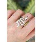 pilelistore Pirinç Gümüş Renk Ayarlanabilir Yılan Yüzük - TJ-BYK3163
