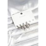 pilelistore Pirinç Gümüş Renk İncili 925 Ayar Gümüş Çivi Kadın Küpe Seti - TJ-BKP11251