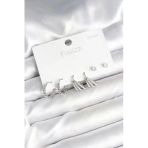 pilelistore Pirinç Gümüş Renk Zirkon Taşlı 925 Gümüş Çivili Kadın Küpe Seti - TJ-BKP11254