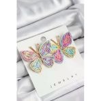 pilelistore Pirinç Rainbow Kelebek Model Gold Renk Kadın Hasır Küpe - TJ-BKP10892