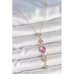 Pilelistore Pirinç Zincir Gold Renk Pembe Zirkon Taşlı Y Kolye - Tj-Bko10228