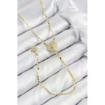 pilelistore Pirinç Zirkon Taşlı Ezme Zincirli Madalyon Model Gold Renk Y Kolye - TJ-BKO10471