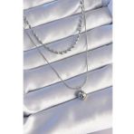 pilelistore TJ-BKO8881 316L Çelik Çift Zincirli Gümüş Renk Topçuk Model Kolye