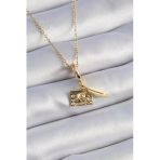 pilelistore TJ-BKO9314 316L Çelik Gold Renk Kalp Detay Mektup Figür Charm Model Kadın Kolye