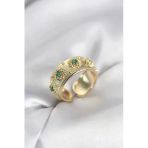 Pilelistore Yeşil Zirkon Taşlı Gold Renk Vintage Yüzük - Tj-Byk4084