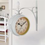 Pilipane Metal İki Yüzlü Retro İstasyon Saati,Çift Taraflı Duvar Saati, Dış Mekan Kapalı Oturma Odası Yatak Odası Ev Duvar Dekorasyonu için Duvar Asılı Saatler, Çift Taraflı Duvar Saati, Metal İki Yüzlü Retro
