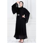 Piliseli Kolu Volanlı Diva Şifon Abiye Elbise-Siyah