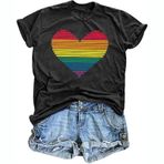 PILIUISI Gurur gömlek kadın gökkuşağı grafik Tees komik aşk kalp baskı T Shirt LGBT eşitlik gömlek rahat kısa kollu üstleri, P1, M