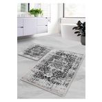 Pilloveland Kaymaz Taban Yıkanabilir 2’li Banyo Paspası - Siyah Farmhouse Desenli 60*100 Cm - 50*60 Cm