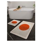 Pilloveland-Kaymaz Taban Yıkanabilir 2’li Banyo Paspası - Turuncu Tablo Desenli 60 * 100 cm - 50 * 60 cm
