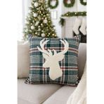 Pilloveland Punch Nakışlı Kırlent Kılıfı - 43*43 Cm - Yeşil Ekose Geyik - PNK001