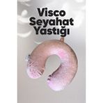 Pillow Market Peluş Yolculuk Yastığı - Rahat %100 Visko Ortopedik Boyun Yastığı - Seyahat Yastığı - Pembe Beyaz