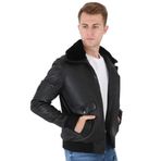 Pilot mont yakası çıkartılabilir kürklü hakiki deri (Siyah, 5XL)