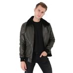 Pilot mont yakası çıkartılabilir kürklü hakiki deri (Yeşil, 2XL)