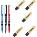 Pilot V5 Hi-Tecpoint Iğne Uçlu Roller Kalem Mavi Siyah Kırmızı 3 Adet + Penmark Fosforlu Kalem Metalik Simli Gold 5 Adet