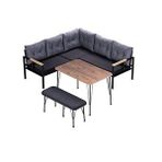 Pimango Pi Angel Bahçe ve Balkon Köşe Oturma Takımı Masalı Puflu Tam Set 180x180cm Siyah