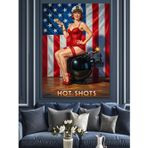 Pin-Up Kız Amerikan Bayrağı Dekoratif Kanvas - Mdf Ahşap Tablo