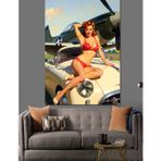 Pin-Up Kız Ve Retro Araba Dekoratif Kanvas - Mdf Ahşap Tablo
