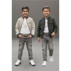 Pina Kids Erkek Çocuk Çift Taraflı Ceketli Penye Bluzlu Keten Pantolonlu Takım Elbise TKM1602 - 9 Yaş - Haki