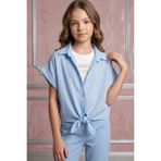 Pina Kids Kız Çocuk Crop Taşlı Gömlek Body İkili Takım