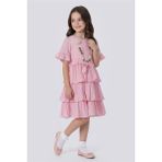 Pina Kids Kız Çocuk Eteği Katlı Kısa Kollu Kolyeli Elbise - 12 - 13 Yaş - Pembe