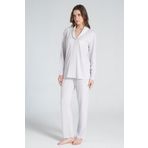 Pınarca Kadın Pijama Takımı Uzun Kollu Gömlek Yaka Pamuklu Lila XL
