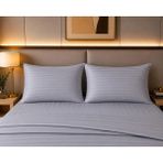 Pınarhome collection 1 cm Çizgi Desenli Saten Kumaş Kapaklı Yastık Kılıfı --50X70CM--2 Adet (1 Çift) - Açık Gri - 50x70 cm