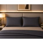 Pınarhome collection 1 cm Çizgi Desenli Saten Kumaş Kapaklı Yastık Kılıfı --50X70CM--2 Adet (1 Çift) - Gri - 50x70 cm