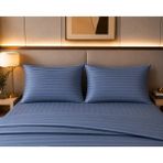 Pınarhome collection 1 cm Çizgi Desenli Saten Kumaş Kapaklı Yastık Kılıfı --50X70CM--2 Adet (1 Çift) - Lacivert - Indigo - 50x70 cm