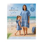 Pınars Anne Çocuk 2li Set Bornoz Panço %100 Pamuk Plaj Havlusu Peştemal Mavi (Anne S/m)