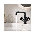 PINCHU Endüstriyel Tasarım Lavabo Armatürü Retro, Masif Pirinç Musluk Banyo, 360° Dönebilir Banyo Armatürü, Soğuk ve Sıcak Su için İki Kulplu, Hortumlar Dahil