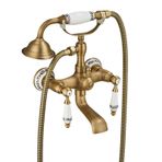 PINCHU Vintage tarzda küvet armatürü, duvara monte armatür, küvet, seramik kartuş, telefon el duşu, pirinç, çift sıcak ve soğuk karıştırıcı, armatür, küvet bataryası