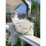 Pine Save Planet Nakışlı ham keten omuz Çantası - Krem