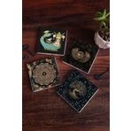 Pinecone 4 Parça Set 10x10 cm Horus'un Gözü Sri Yantra Hayat Ağacı, Şahmeran Taş Bardak Altlığı Masaüstü Koruyucu Altlık