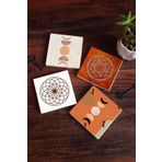 Pinecone 4 Parça Set 10x10 cm Stone Coasters Bohem Minimalist Soyut Yaşam Çiçeği Mandala Taş Bardak Altlığı Masaüstü Koruyucu Altlık